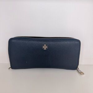 Vintage, used, Tory Burch Navy Leather Long Wallet-Length 1cm Width 19cm